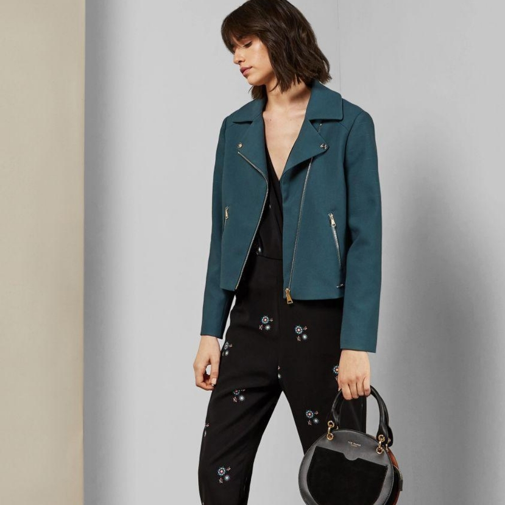 Ted Baker London Colour By Numbers Nisah Biker Jacket In Teal